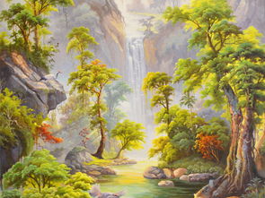 純手繪新中式油畫 高山流水景色的玄關藝術魅力